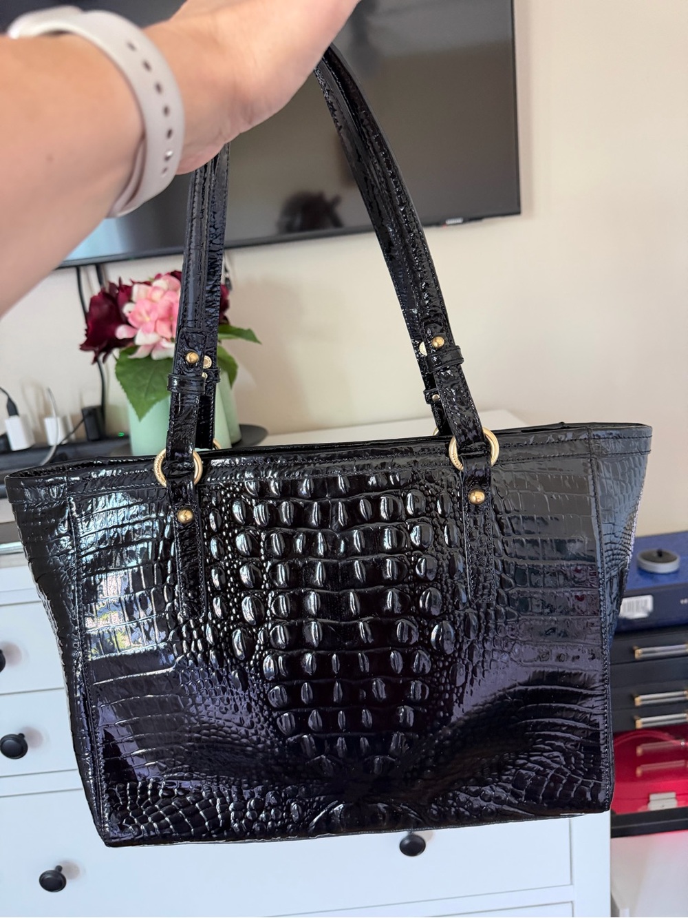 Brahmin Medium Asher Tote Black Croc Embossed Leather - Picture 8 of 11